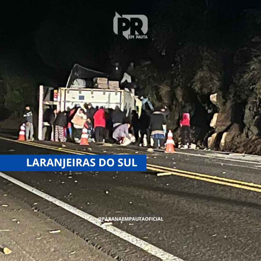 Caminhão com frangos congelados tomba na BR-277 e carga é saqueada por cerca de 100 pessoas